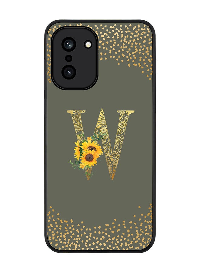 For OnePlus 15R Case,Slim fit Camera Protection, Shockproof Thin Phone cover  - Custom Floral Monogram - W  (Olive Green )