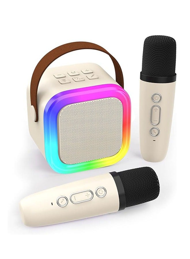 آلة كاريوكي صغيرة للأطفال مع 2 ميكروفون لاسلكي – سماعة بلوتوث محمولة بأضواء LED ملونة وتأثيرات صوتية – هدية للبنات والأولاد من عمر 3 إلى 12 سنة（أبيض عاجي） - Image 1