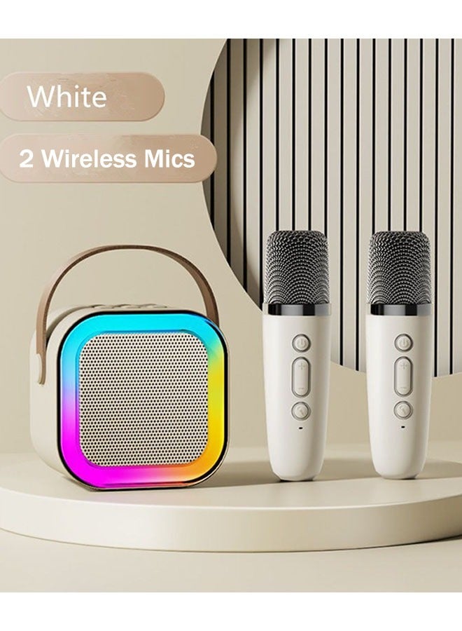 آلة كاريوكي صغيرة للأطفال مع 2 ميكروفون لاسلكي – سماعة بلوتوث محمولة بأضواء LED ملونة وتأثيرات صوتية – هدية للبنات والأولاد من عمر 3 إلى 12 سنة（أبيض عاجي） - Image 2