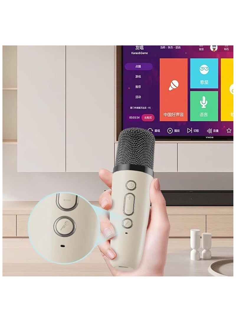 آلة كاريوكي صغيرة للأطفال مع 2 ميكروفون لاسلكي – سماعة بلوتوث محمولة بأضواء LED ملونة وتأثيرات صوتية – هدية للبنات والأولاد من عمر 3 إلى 12 سنة（أبيض عاجي） - Image 4