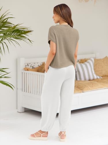 LILLUSORY Two 2 Piece Sets Womens 2025 Spring Summer Matching Lounge Sweatsuits Sweat Suits Trendy Travel Beach Vacation Fashion Resort Wear Outfits Knit Loungewear Clothes Clothing White XL - Image 5