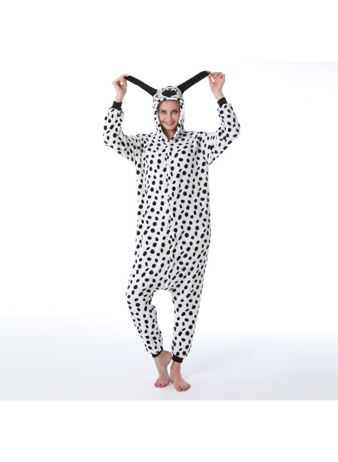 NIBEMINENT بيجاما واحدة على شكل دالماتيان كرتوني، أزياء أداء، ملابس منزلية مزدوجة من الفلانيل - Image 1