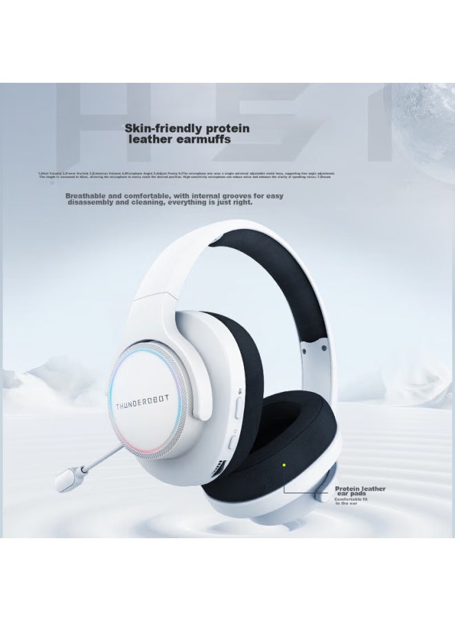 Thunderobot H51 Tri-mode Version Wired Headphones, White Gaming Headset, Usb Computer Headset, E-sports Over-ear Headphones, Surround Rgb Lighting Effects - Image 4