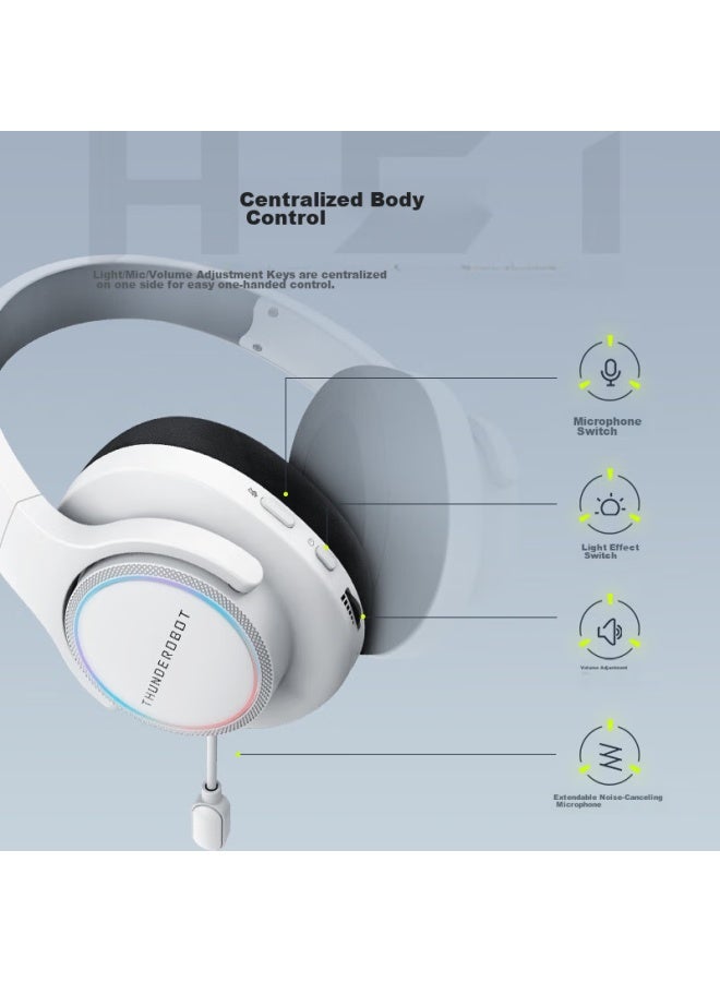Thunderobot H51 Tri-mode Version Wired Headphones, White Gaming Headset, Usb Computer Headset, E-sports Over-ear Headphones, Surround Rgb Lighting Effects - Image 2