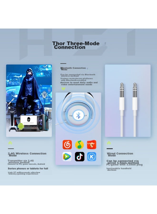 Thunderobot H51 Tri-mode Version Wired Headphones, White Gaming Headset, Usb Computer Headset, E-sports Over-ear Headphones, Surround Rgb Lighting Effects - Image 1