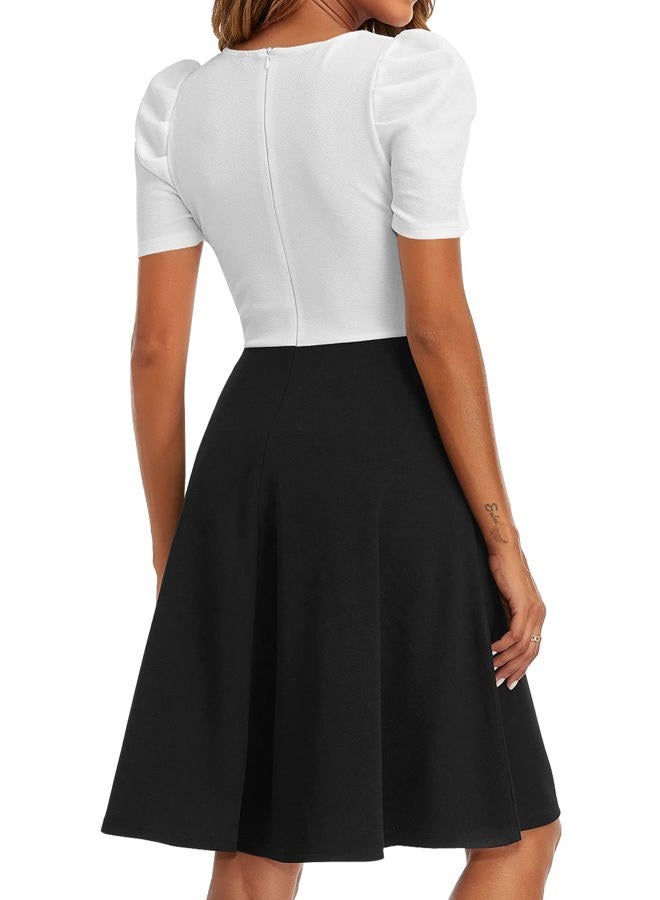 RANPHEE Women Summer Floral Ruffle Sleeve Wear to Work Church Wedding Guest Party Dresses, 1 White Black, S - Image 3