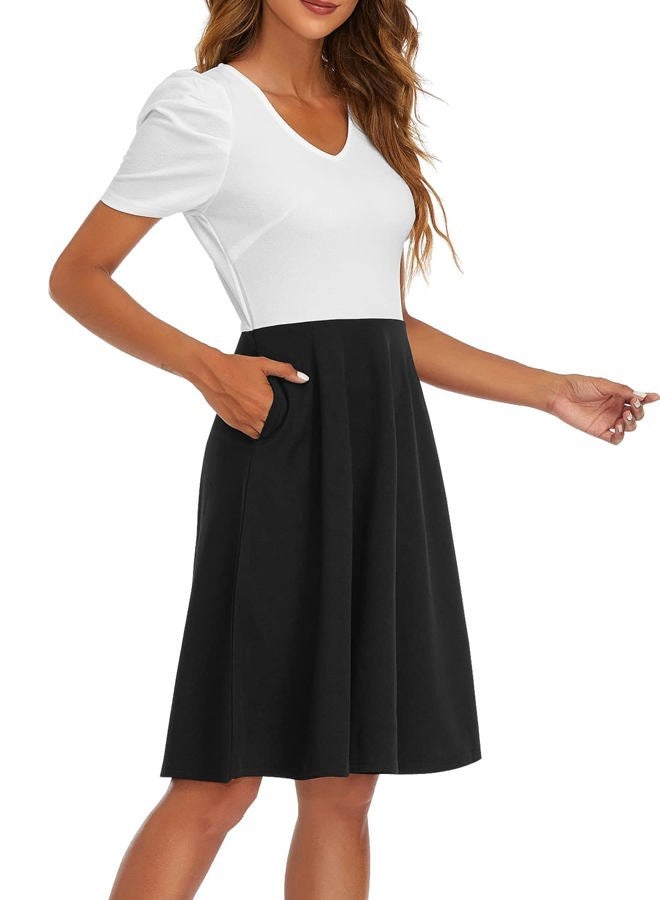 RANPHEE Women Summer Floral Ruffle Sleeve Wear to Work Church Wedding Guest Party Dresses, 1 White Black, S - Image 5