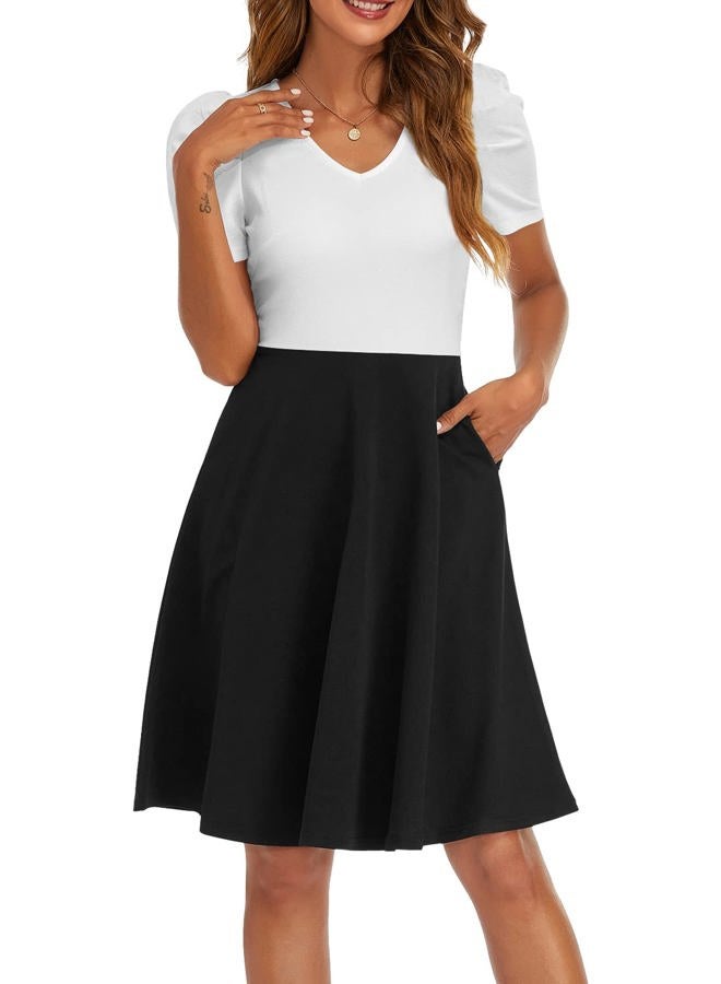 RANPHEE Women Summer Floral Ruffle Sleeve Wear to Work Church Wedding Guest Party Dresses, 1 White Black, S - Image 4