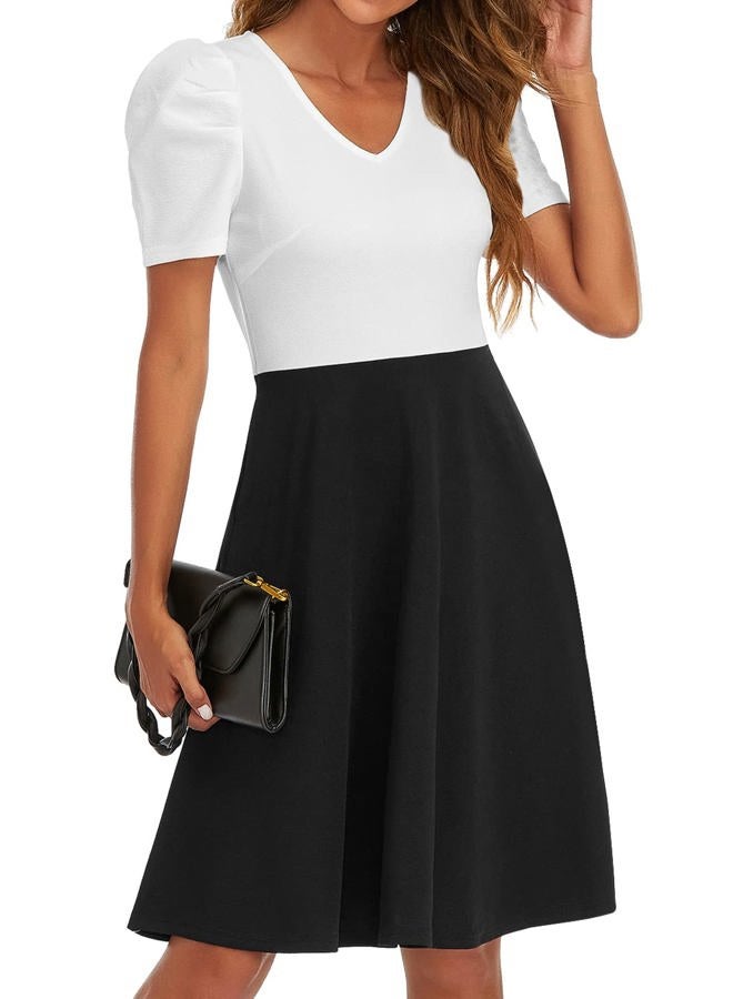 RANPHEE Women Summer Floral Ruffle Sleeve Wear to Work Church Wedding Guest Party Dresses, 1 White Black, S - Image 2