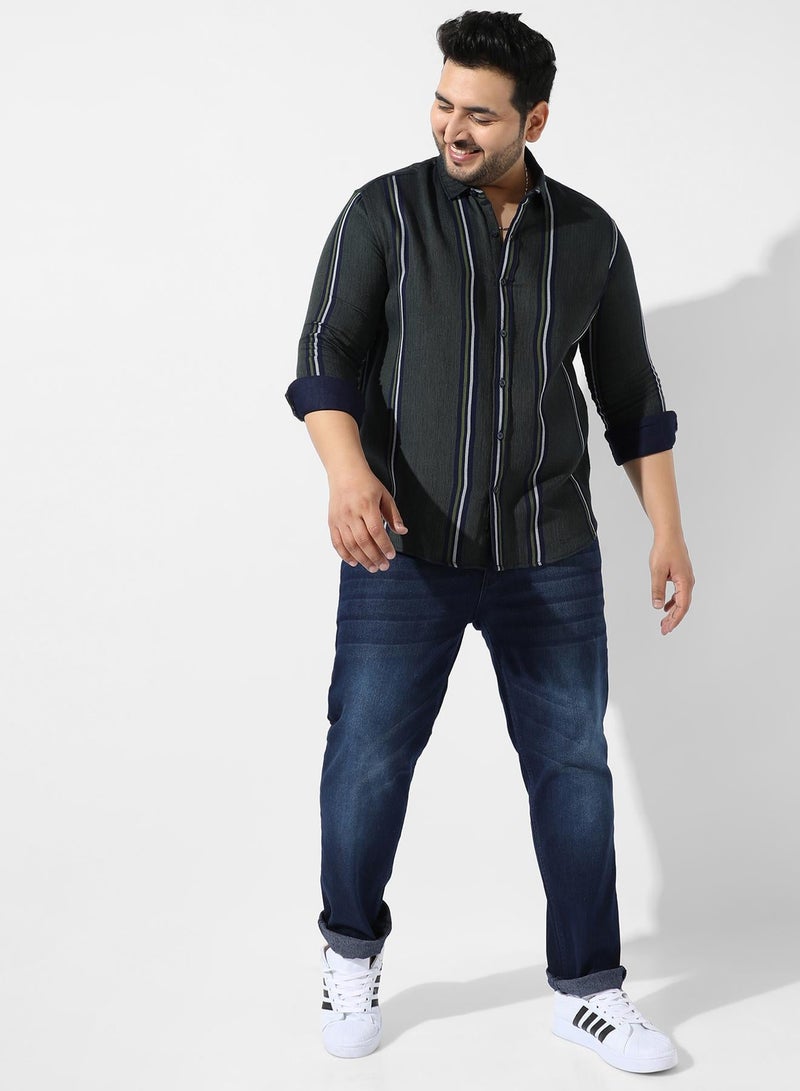 Instafab Plus Men's Emerald Green Halo Striped Shirt For Casual Wear | Spread Collar | Long Sleeve | Button Closure | Shirt Crafted With Comfort Fit For Everyday Wear - Image 5