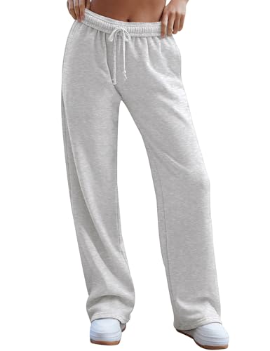 HeSaYep Casual Wide Leg Sweatpants for Women Trendy 2025 Baggy Sweatpants Open Bottom Drawstring Elastic Waist Athletic Sweat Pants Trousers Grey M - Image 5