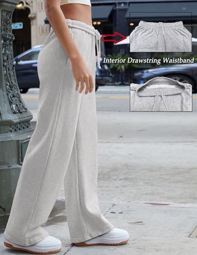 HeSaYep Casual Wide Leg Sweatpants for Women Trendy 2025 Baggy Sweatpants Open Bottom Drawstring Elastic Waist Athletic Sweat Pants Trousers Grey M - Image 3