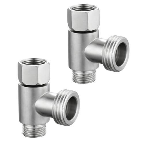 Tecmolog 2 PCS 3way 38 x 12 Tee Adapter Stainless Steel Angle Stop AddATee Valve for Toilet Brushed Nickel SBA020B2 - Image 1