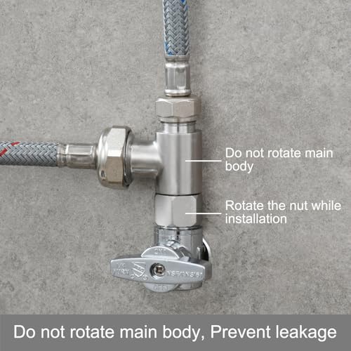 Tecmolog 2 PCS 3way 38 x 12 Tee Adapter Stainless Steel Angle Stop AddATee Valve for Toilet Brushed Nickel SBA020B2 - Image 3