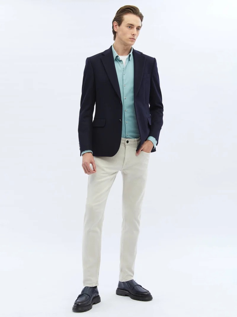 Kip Navy Blue Plain Regular Fit Wool Blend Jacket