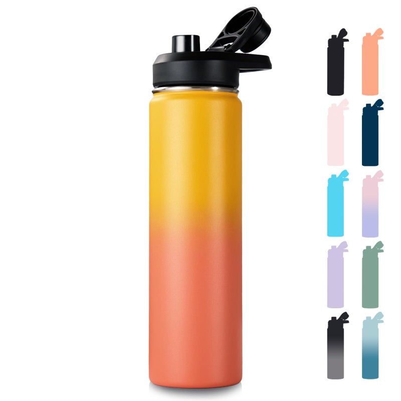 Fijinhom 24 oz Insulated Water Bottle with Handle, 304 Stainless Steel Water Bottles with Wide Mouth, Double Wall Vacuum Sports Water Bottle, BPA Free, Keep Cold and Hot, Yellow&Orange - Image 1