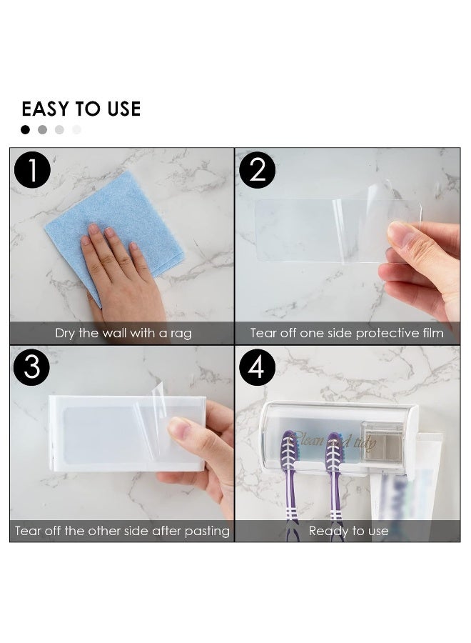 Wall Mounted Toothbrush Holder, 2 Pack Self Adhesive Toothbrush Hanger, 2 Slots Toothbrush Storage Organizer with Lid, Toothpaste Holder for Bathroom Shower, for Dorm Bathrooms and Shower(Clear) - Image 3