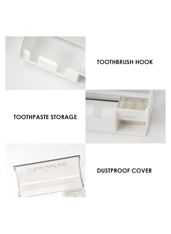 Wall Mounted Toothbrush Holder, 2 Pack Self Adhesive Toothbrush Hanger, 2 Slots Toothbrush Storage Organizer with Lid, Toothpaste Holder for Bathroom Shower, for Dorm Bathrooms and Shower(Clear) - Image 2