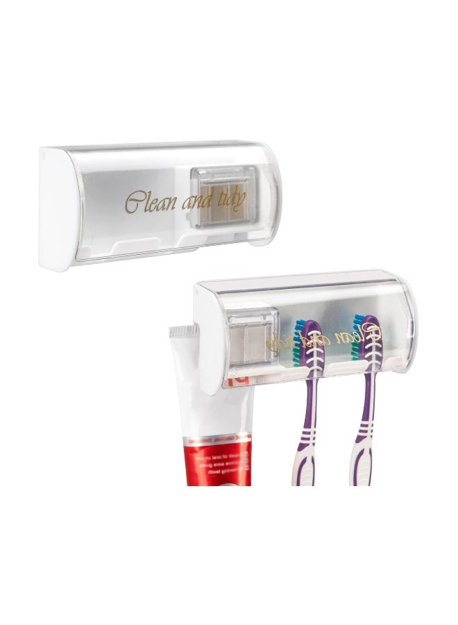 Wall Mounted Toothbrush Holder, 2 Pack Self Adhesive Toothbrush Hanger, 2 Slots Toothbrush Storage Organizer with Lid, Toothpaste Holder for Bathroom Shower, for Dorm Bathrooms and Shower(Clear) - Image 1