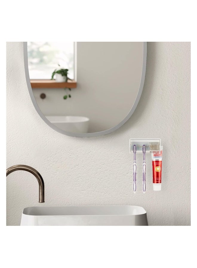 Wall Mounted Toothbrush Holder, 2 Pack Self Adhesive Toothbrush Hanger, 2 Slots Toothbrush Storage Organizer with Lid, Toothpaste Holder for Bathroom Shower, for Dorm Bathrooms and Shower(Clear) - Image 5
