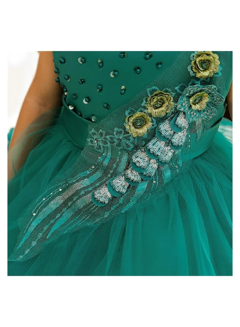 babyqlo Elegant green knee-length dress with pearl and lace work dress for girls