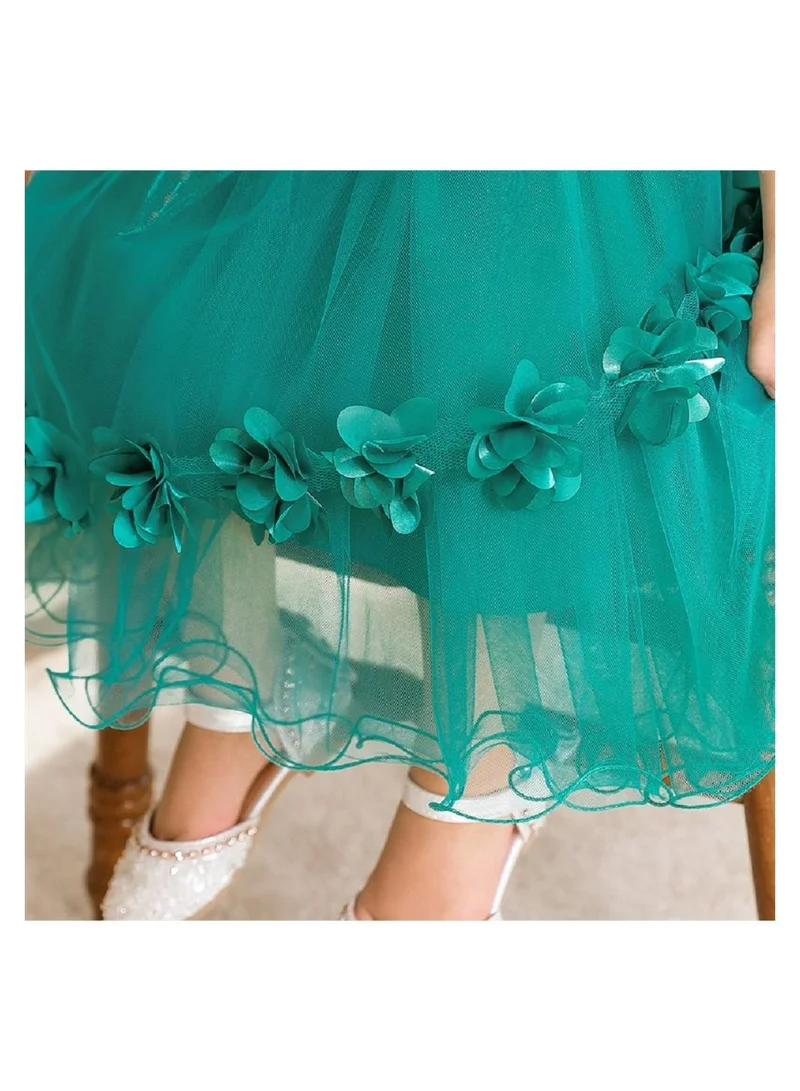 babyqlo Elegant green knee-length dress with pearl and lace work dress for girls