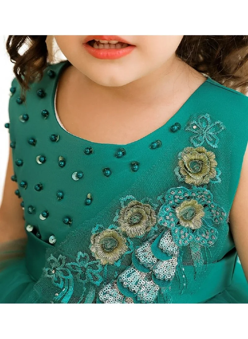 babyqlo Elegant green knee-length dress with pearl and lace work dress for girls