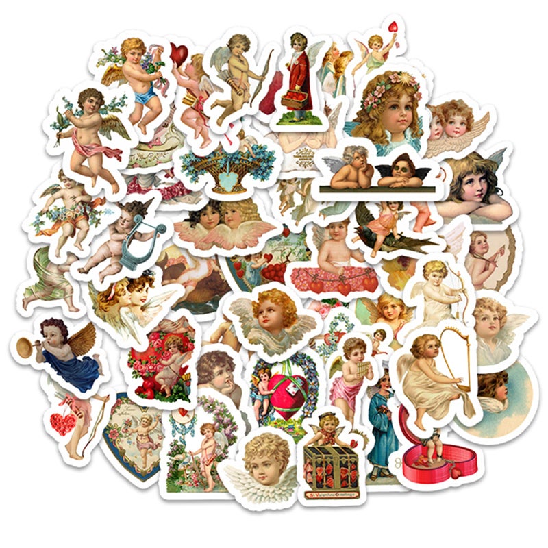 Vintage Angels and Cupids Stickers Vinyl Scrapbooking Stickers Packs 50PCS Kawaii Cute Angel Aesthetic Stickers for Kids Teens Waterproof Holiday Stickers Decals for Cards Water Bottles