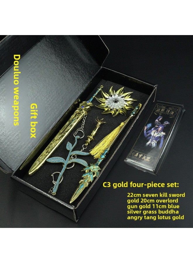 Tang San Soul Bone Metal Children's Gift Set Animation Surrounding Douluo Mainland Eight Spears Haotian Hammer Toy Handmade-Color:C3 Golden Seven Kills + Lotus + Overlord + Grass  - Image 1