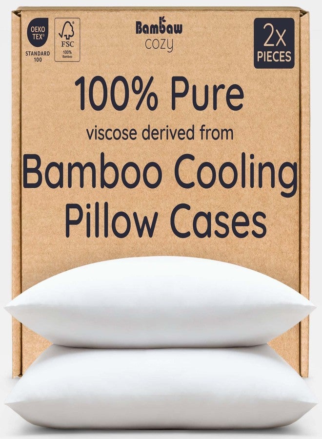 Bambaw 100% Viscose Derived from Bamboo Pillowcase Queen Size - Set of 2 Queen Cooling Pillow Cases with Envelope Closure, Breathable & Super Soft Pillow Cases, Anti Acne Pillow Case (White) - Image 1