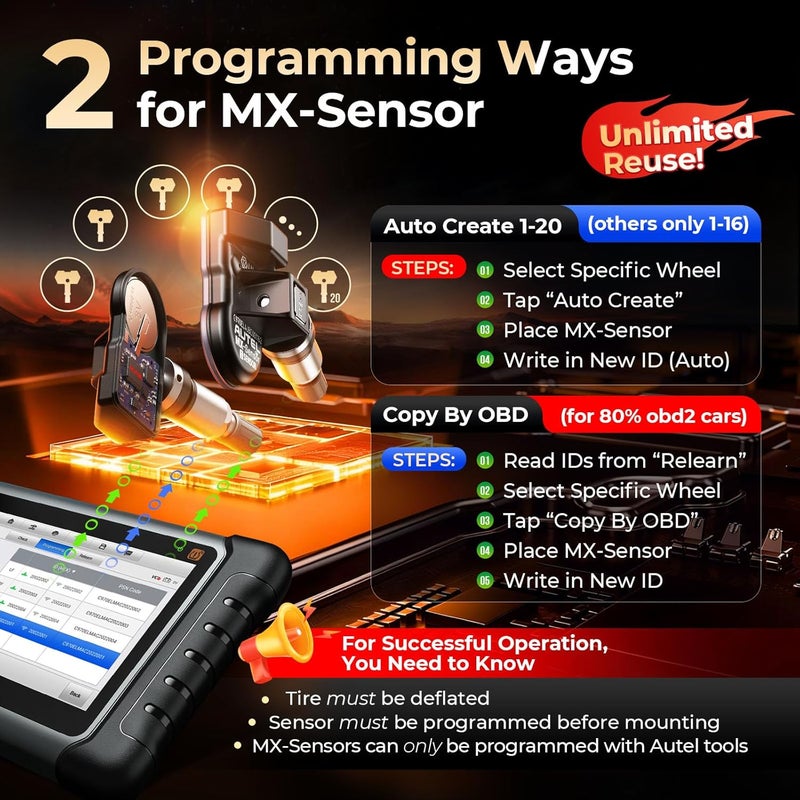 أوتل مستشعر TPMS من ، مستشعر MX-Sensor 315MHz + 433MHz بصمام معدني، عالمي قابل للبرمجة مصمم خصيصًا لاستبدال مستشعرات OEM، يعمل مع أداة TPMS TS408S TS501 PRO TS508WIFI MK808S-TS - Image 3
