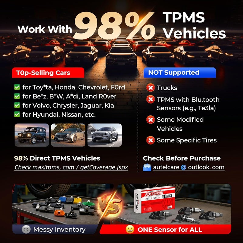 أوتل مستشعر TPMS من ، مستشعر MX-Sensor 315MHz + 433MHz بصمام معدني، عالمي قابل للبرمجة مصمم خصيصًا لاستبدال مستشعرات OEM، يعمل مع أداة TPMS TS408S TS501 PRO TS508WIFI MK808S-TS - Image 5