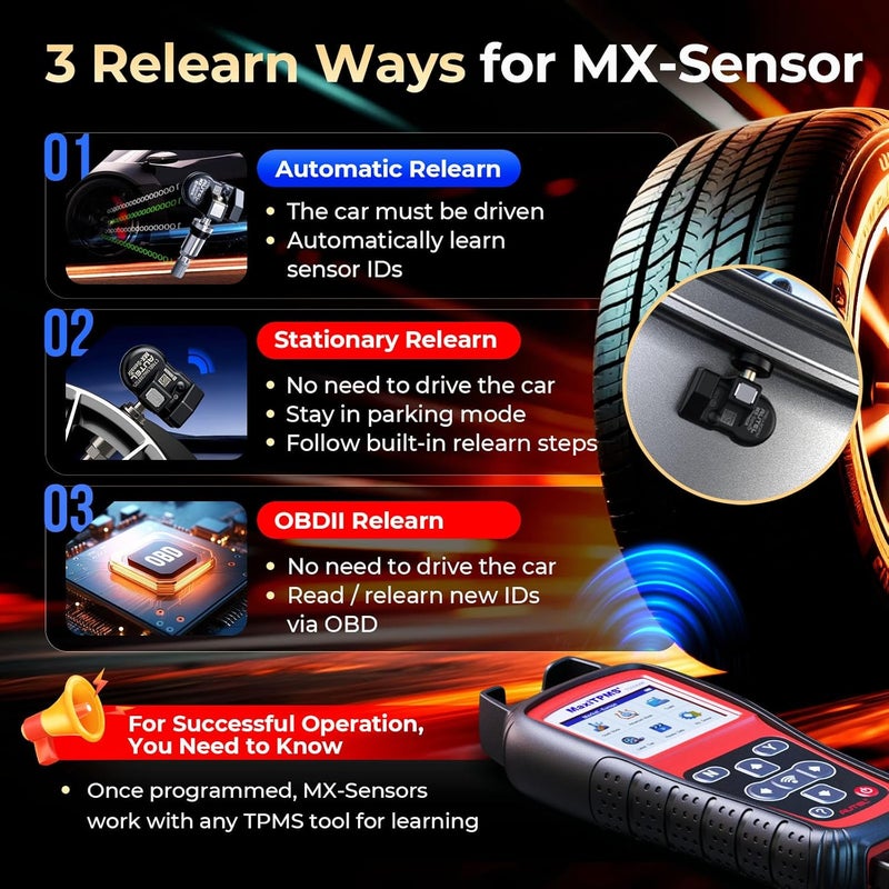 أوتل مستشعر TPMS من ، مستشعر MX-Sensor 315MHz + 433MHz بصمام معدني، عالمي قابل للبرمجة مصمم خصيصًا لاستبدال مستشعرات OEM، يعمل مع أداة TPMS TS408S TS501 PRO TS508WIFI MK808S-TS - Image 4