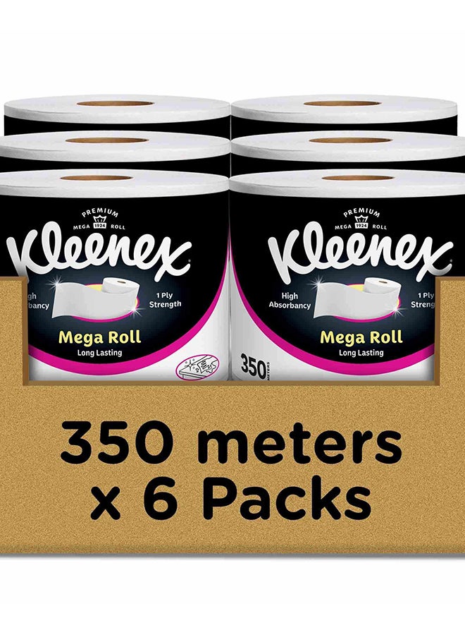 Kleenex مناديل مطبخ كلينكس، لفة ميغا، 6 لفات × 350 متر، امتصاص عالي لأغراض متعددة - Image 1