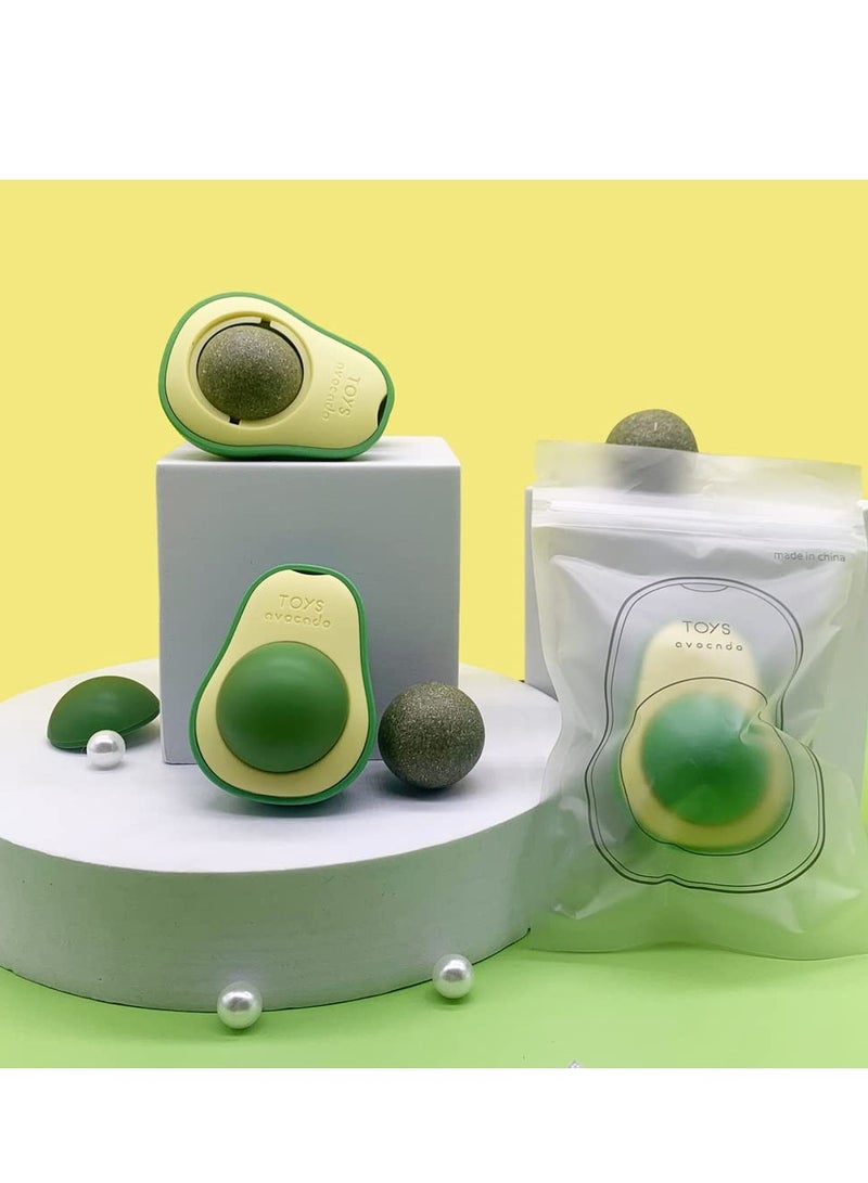 KASTWAVE 3 قطع كرات الجدار من نبتة النعناع على شكل أفوكادو ألعاب القطط صالحة للأكل ألعاب لحم القطط ألعاب مضغ القطط أدوات طحن الأسنان لتنظيف ألعاب مضغ القطط قابلة للدوران ألعاب القطط الداخلية (بنكهة النعناع) - Image 4