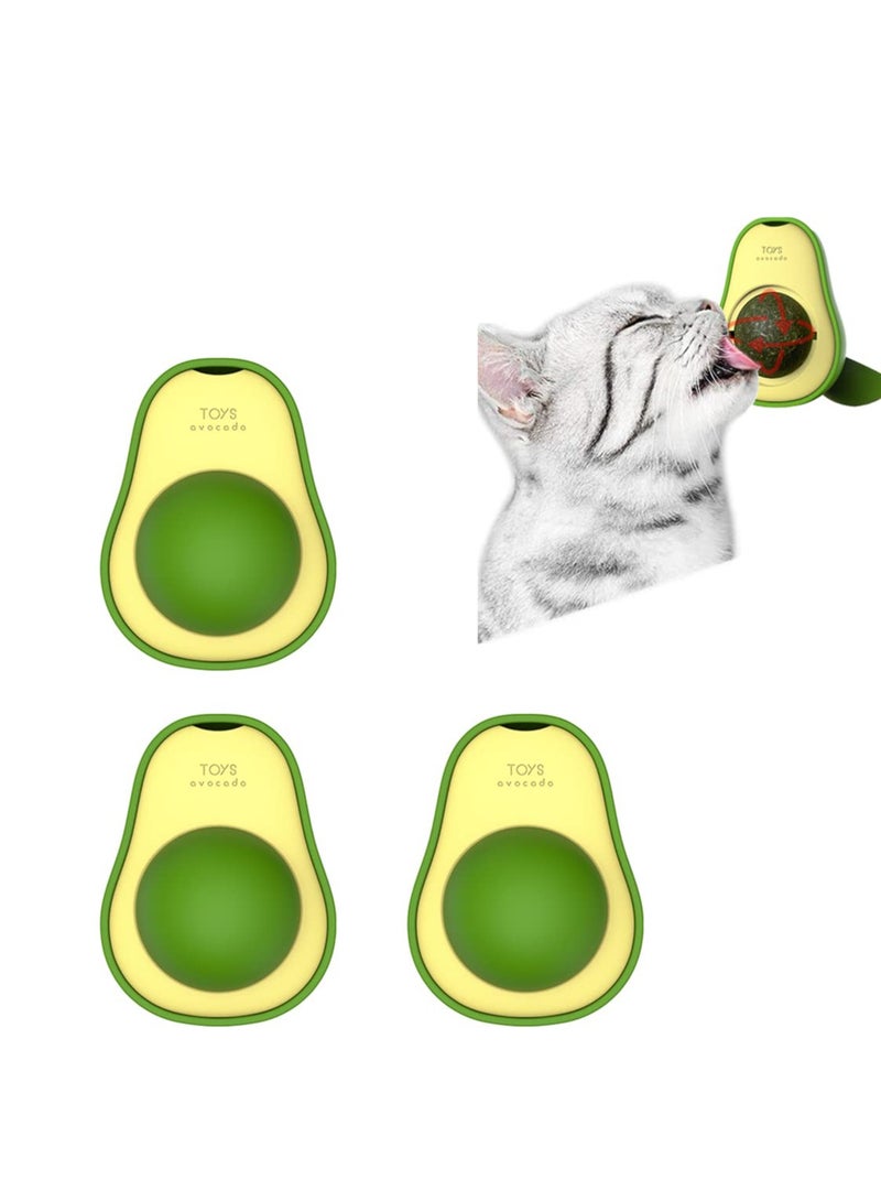 KASTWAVE 3 قطع كرات الجدار من نبتة النعناع على شكل أفوكادو ألعاب القطط صالحة للأكل ألعاب لحم القطط ألعاب مضغ القطط أدوات طحن الأسنان لتنظيف ألعاب مضغ القطط قابلة للدوران ألعاب القطط الداخلية (بنكهة النعناع) - Image 1