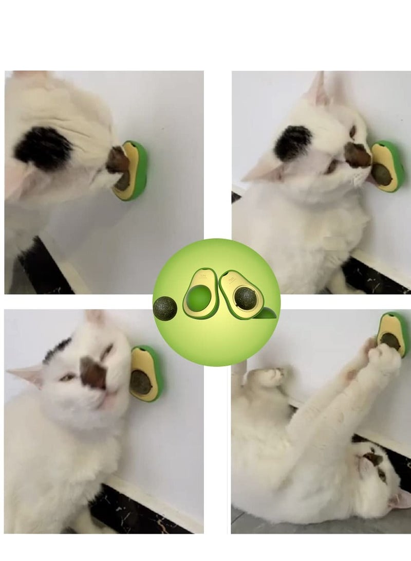 KASTWAVE 3 قطع كرات الجدار من نبتة النعناع على شكل أفوكادو ألعاب القطط صالحة للأكل ألعاب لحم القطط ألعاب مضغ القطط أدوات طحن الأسنان لتنظيف ألعاب مضغ القطط قابلة للدوران ألعاب القطط الداخلية (بنكهة النعناع) - Image 5