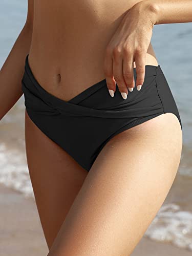 SHEKINI Women's Cheeky Swimsuit Twist Front Bikini Bottoms Ruched Swim Bottoms (Black, Small) - Image 3