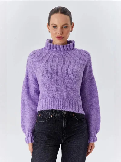 MixRay Mixray Thick Turtleneck Textured Crop Sweater