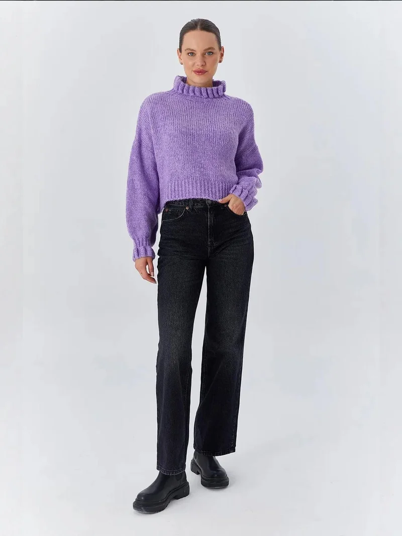 MixRay Mixray Thick Turtleneck Textured Crop Sweater