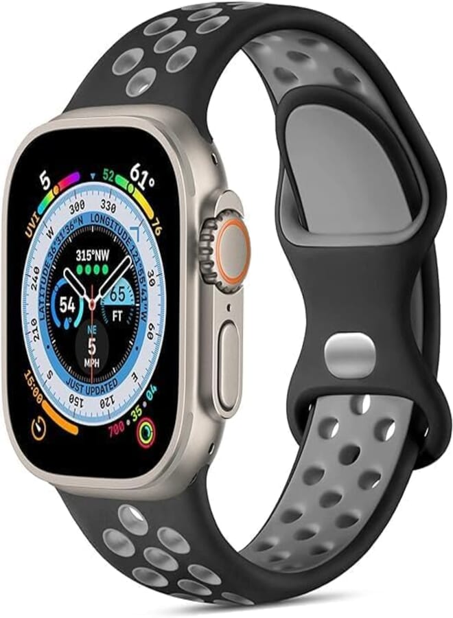 Strap For Apple Watch Band 49mm 45mm 44mm 42mm 41mm 40mm 38mm, Breathable Silicone Strap For iWatch Ultra 2 Series 9 8 7 6 5 4 3 SE (Black & Grey, 38MM/40MM/41MM)