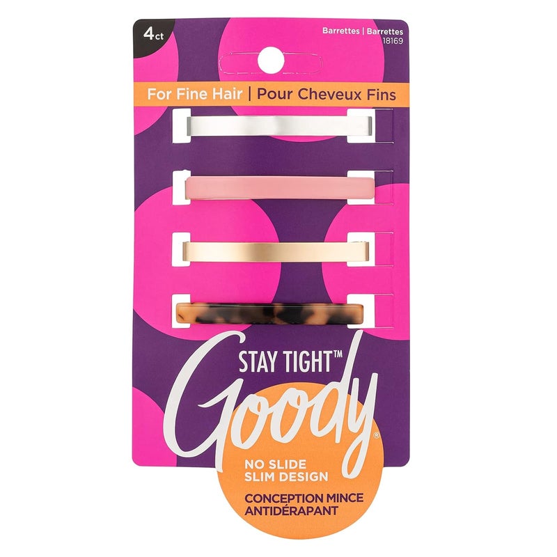 Goody Goody Hair Barrettes Clips for Fine Hair - 4 Count, Assorted Colors - Slideproof and Lock-In Place - Pain-Free Hair Accessories for Men, Women, Boys, and Girls - Stay Tight for All Day Comfort