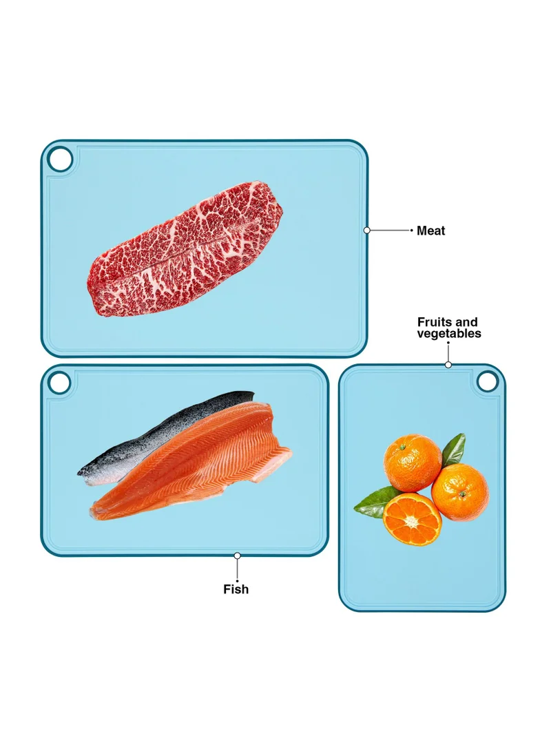 فيسمان 3pcs Chopping Boards 41x28 cm. 36x24 cm. 31x20 cm With Holder Blue (Plastic+ TPR)