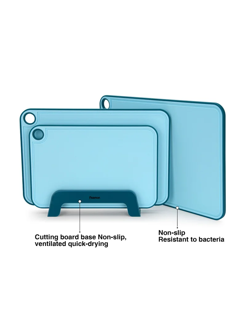Fissman  3pcs Chopping Boards 41x28 cm. 36x24 cm. 31x20 cm With Holder Blue (Plastic+ TPR)  | Best Price UAE