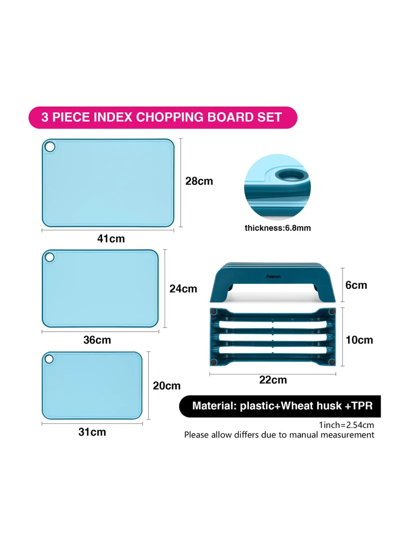 Fissman  3pcs Chopping Boards 41x28 cm. 36x24 cm. 31x20 cm With Holder Blue (Plastic+ TPR)  | Best Price UAE