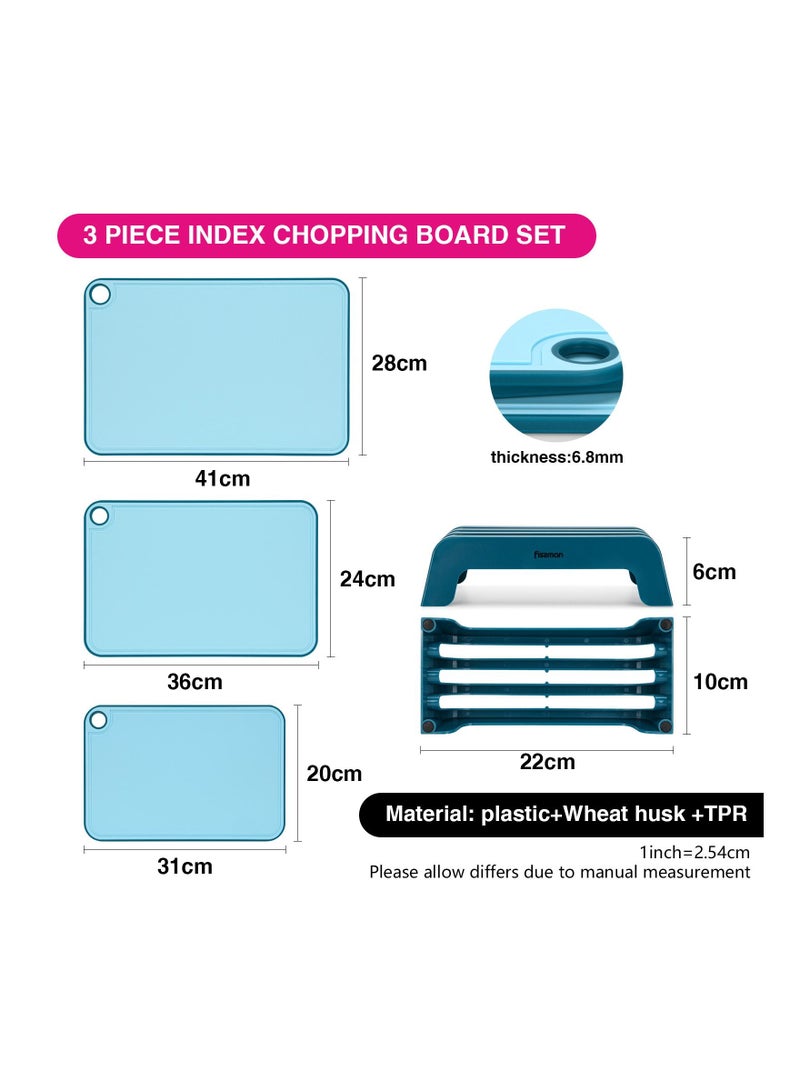 Fissman 3pcs Chopping Boards 41x28 cm. 36x24 cm. 31x20 cm With Holder Blue (Plastic+ TPR)  - Image 3