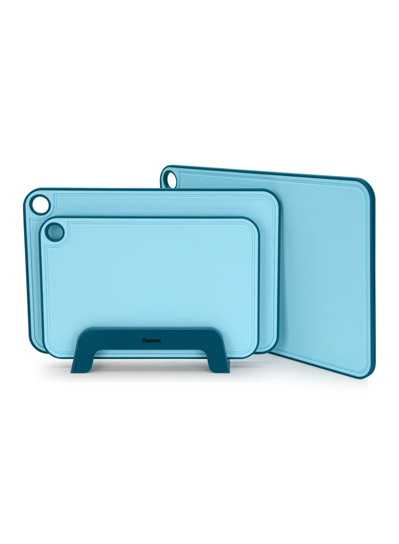 Fissman  3pcs Chopping Boards 41x28 cm. 36x24 cm. 31x20 cm With Holder Blue (Plastic+ TPR)  | Best Price UAE