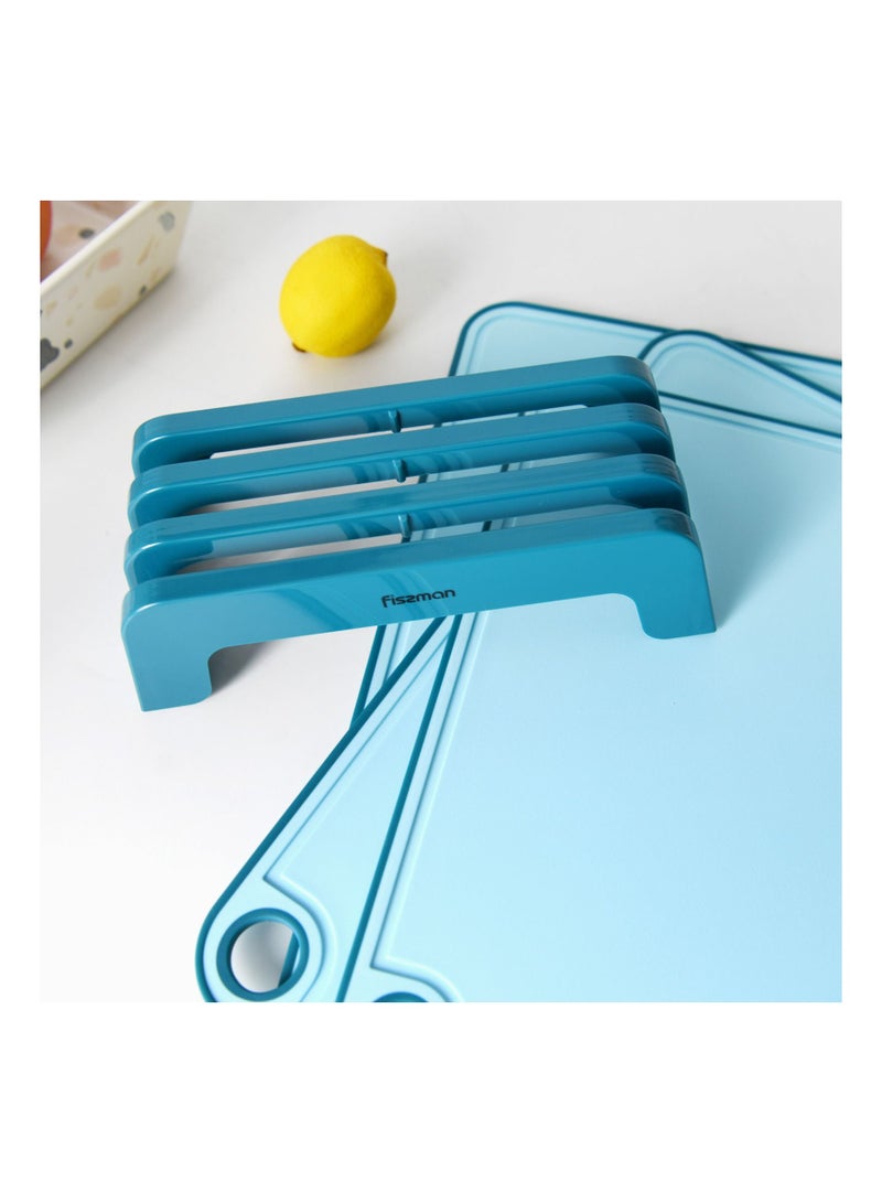 Fissman 3pcs Chopping Boards 41x28 cm. 36x24 cm. 31x20 cm With Holder Blue (Plastic+ TPR)  - Image 5