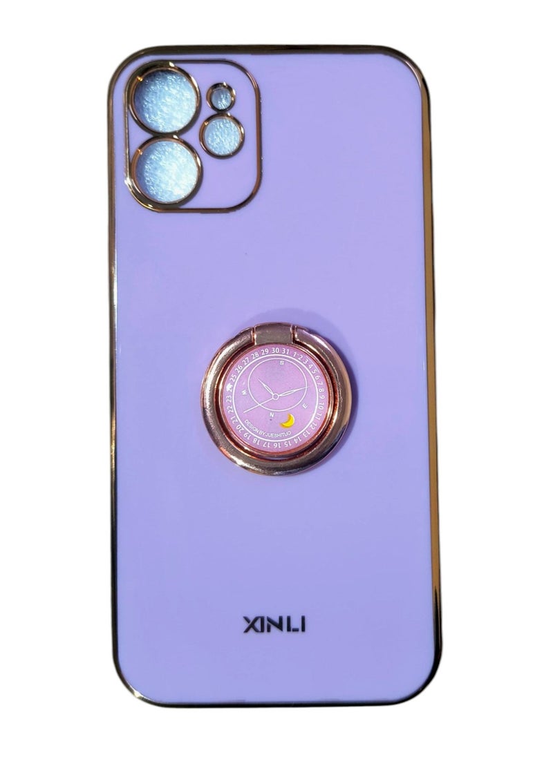 Generic Protective Case Cover For iPhone 12 mini Straight 6D Plating Gold Edge TPU Shockproof Case with Ring Holder 