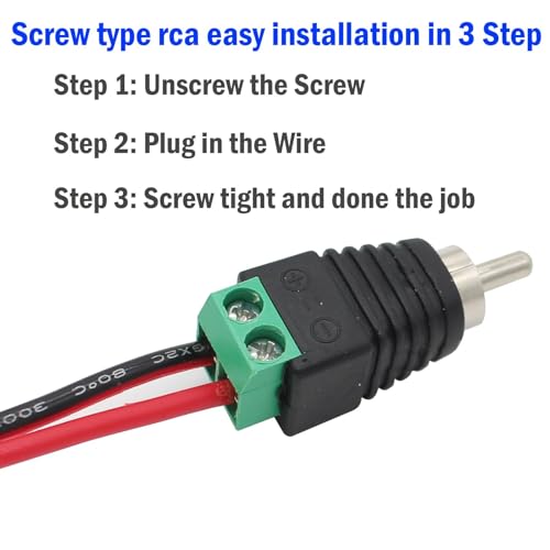 exgoofit RCA Male Plug to AV Screw Terminal Audio/Video Connector 10-Pack, RCA Plugs for Speaker Wire, Solderless Phono RCA Adapter - Image 4
